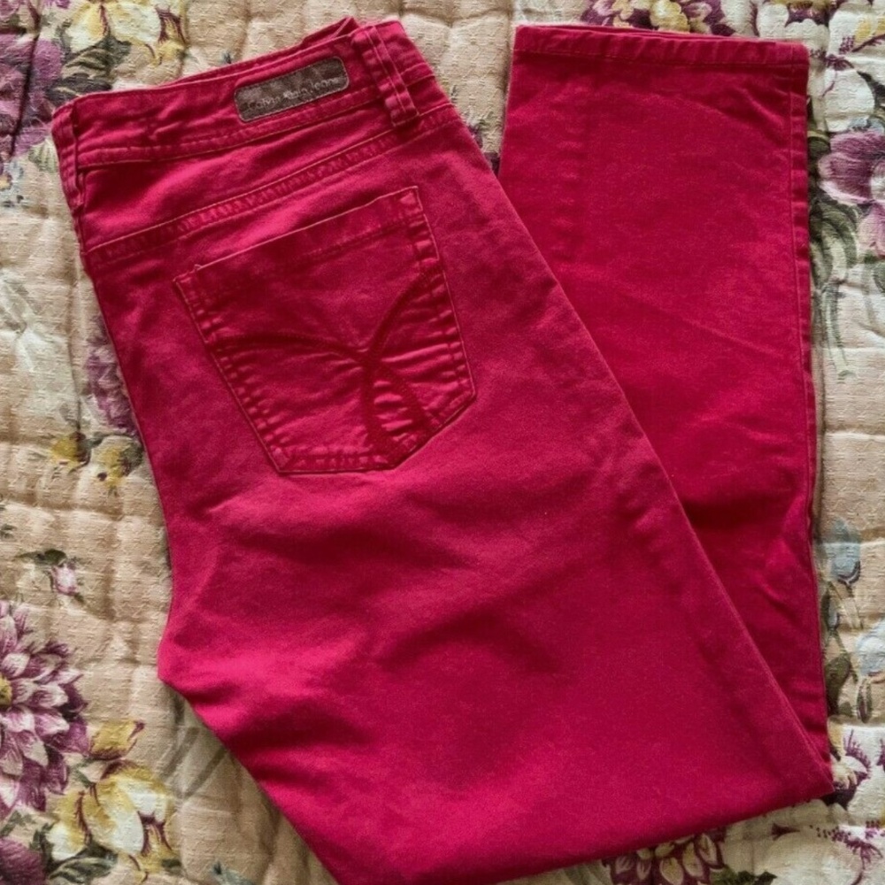 Calvin Klein Women's 8 Skinny Crop Jeans Stretch Denim Red